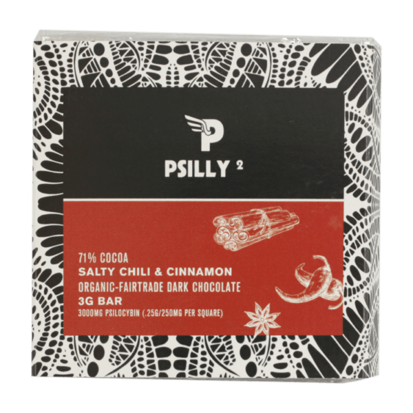 Psilly - Dark Chocolate Bar - Salty Chili & Cinnamon | Magic Mushies Canada