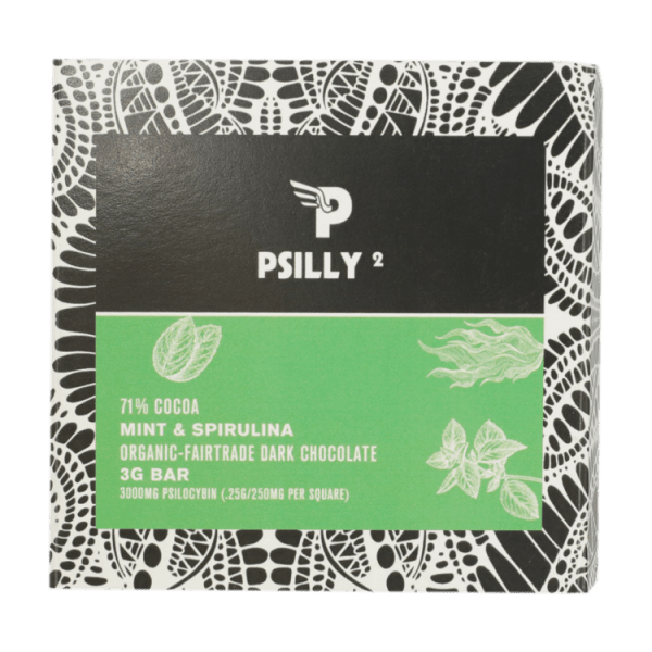 Psilly - Dark Chocolate Bar - Mint & Spirulina | Magic Mushies Canada